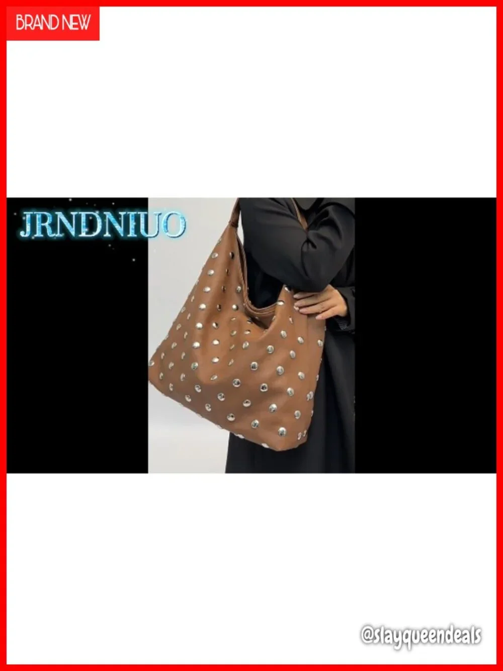 Studded Hobo Bag Women Soft Vegan Leather Slouchy Shoulder Handbag Tote Purse